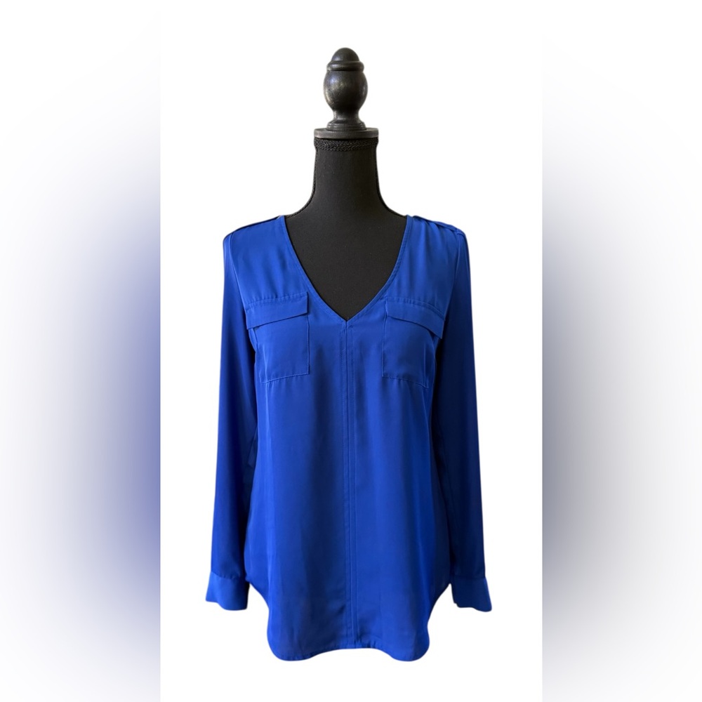 Candie's Royal Blue V-Neck Blouse with Lace on Upper Back